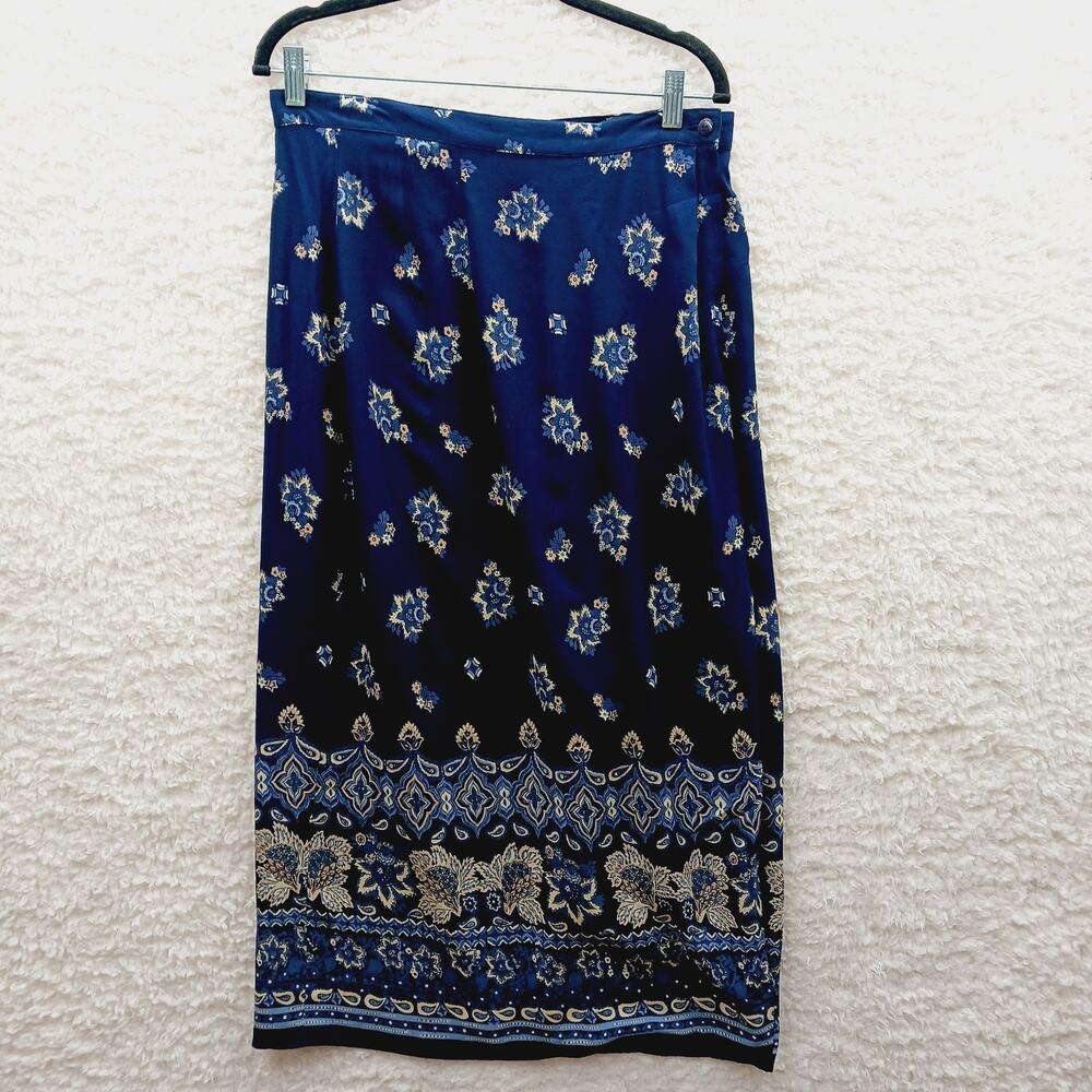 Skirt Maxi Navy Floral Boho Romantic Bloomcore Coastal Grandma Slit Flowy Sz 14